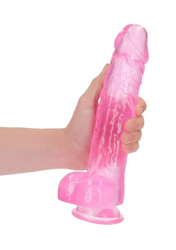RealRock Crystal Clear Realistic Dildo with Balls 10in - Pink - Image 4