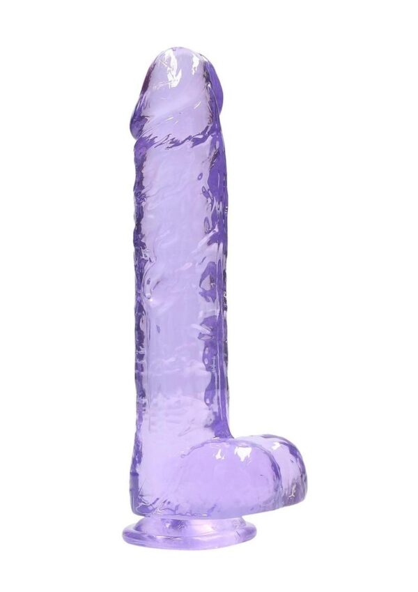 RealRock Crystal Clear Realistic Dildo with Balls 10in - Purple - Image 2