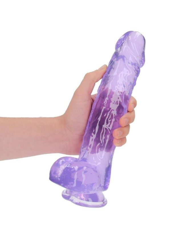 RealRock Crystal Clear Realistic Dildo with Balls 10in - Purple - Image 4