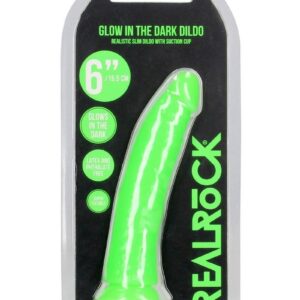 RealRock Slim Glow in the Dark Dildo with Suction Cup 6in - Green