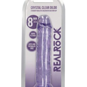 RealRock Crystal Clear Straight Dildo 8in - Purple