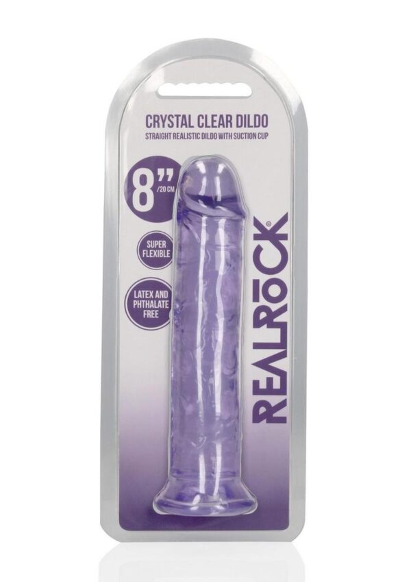 RealRock Crystal Clear Straight Dildo 8in - Purple