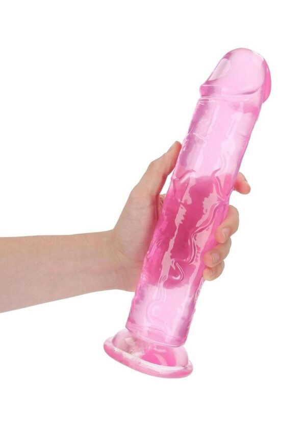 RealRock Crystal Clear Straight No Balls Dildo 11in - Pink - Image 4