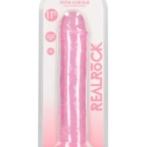 RealRock Crystal Clear Straight No Balls Dildo 11in - Pink