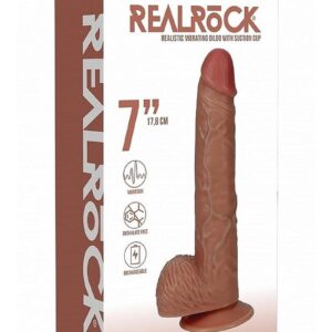 RealRock Vibrating Cock with Balls 7in - Caramel