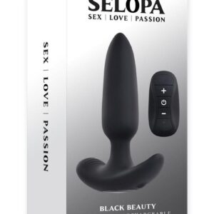 Selopa Black Beauty Rechargeable Silicone Vibrating Anal Plug with Remote Control - Black