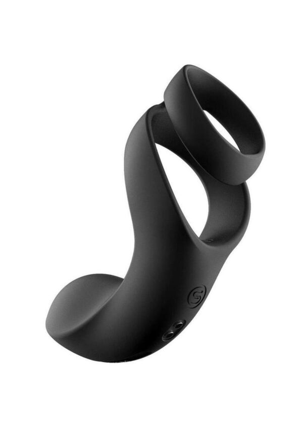 Svakom Benedict Silicone Rechargeable Double Ring Perinium Stimulator Cock Ring - Black - Image 2