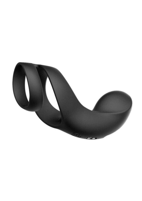 Svakom Benedict Silicone Rechargeable Double Ring Perinium Stimulator Cock Ring - Black - Image 3