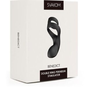 Svakom Benedict Silicone Rechargeable Double Ring Perinium Stimulator Cock Ring - Black