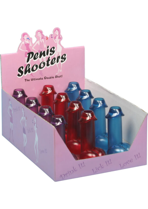 Penis Shooters Double Shot Glasses - Assorted Colors Counter Display (12 per display)