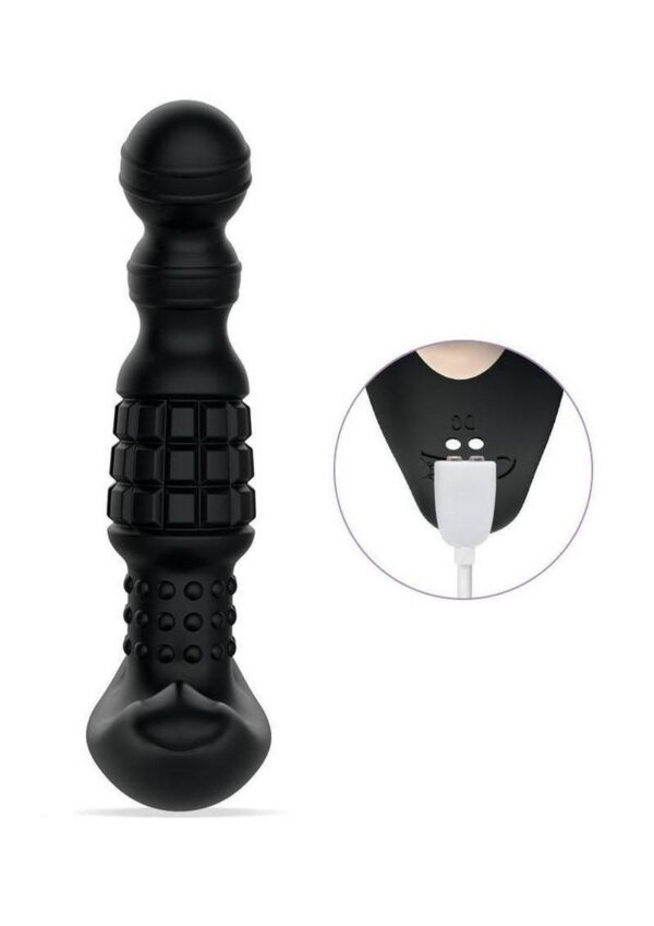 Pineapple Man Rolling Bead Vibrating Rechargeable Silicone Prostate Massager - Black - Image 3