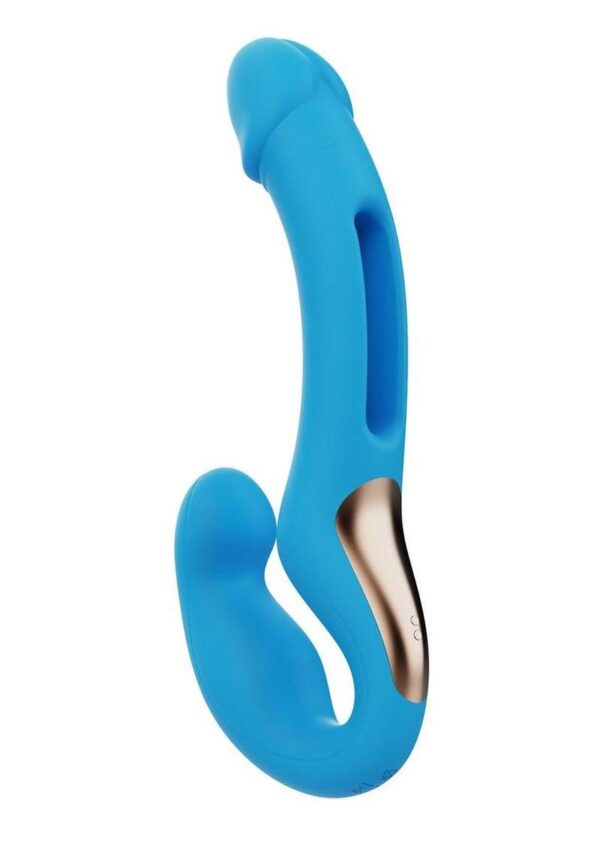 Harmony Duo App-Controlled Rechargeable Silicone Strapless Strap-on - Blue/Gold - Image 4