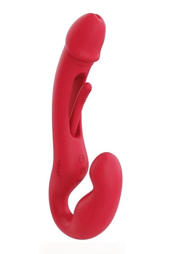 Harmony Duo App-Controlled Rechargeable Silicone Strapless Strap-on - Red/Gold - Image 2
