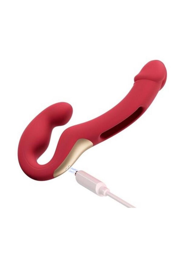 Harmony Duo App-Controlled Rechargeable Silicone Strapless Strap-on - Red/Gold - Image 4