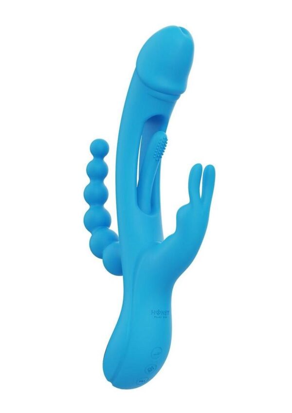 Trilux Kinky Finger Rechargeable Silicone Rabbit Vibrator with Anal Beads - Blue - Image 2