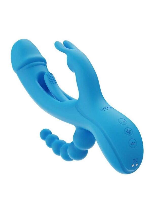 Trilux Kinky Finger Rechargeable Silicone Rabbit Vibrator with Anal Beads - Blue - Image 3