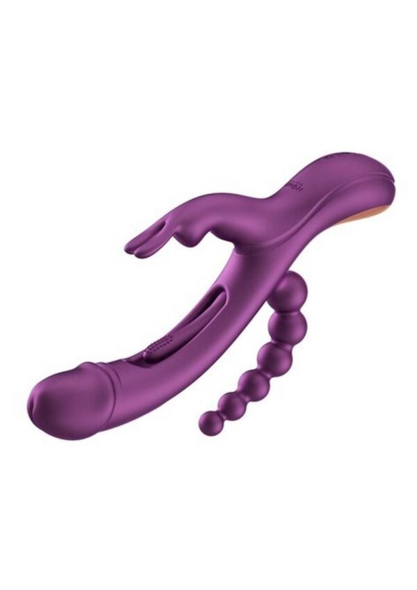 Trilux Kinky Finger Rechargeable Silicone Rabbit Vibrator with Anal Beads - Purple - Image 2