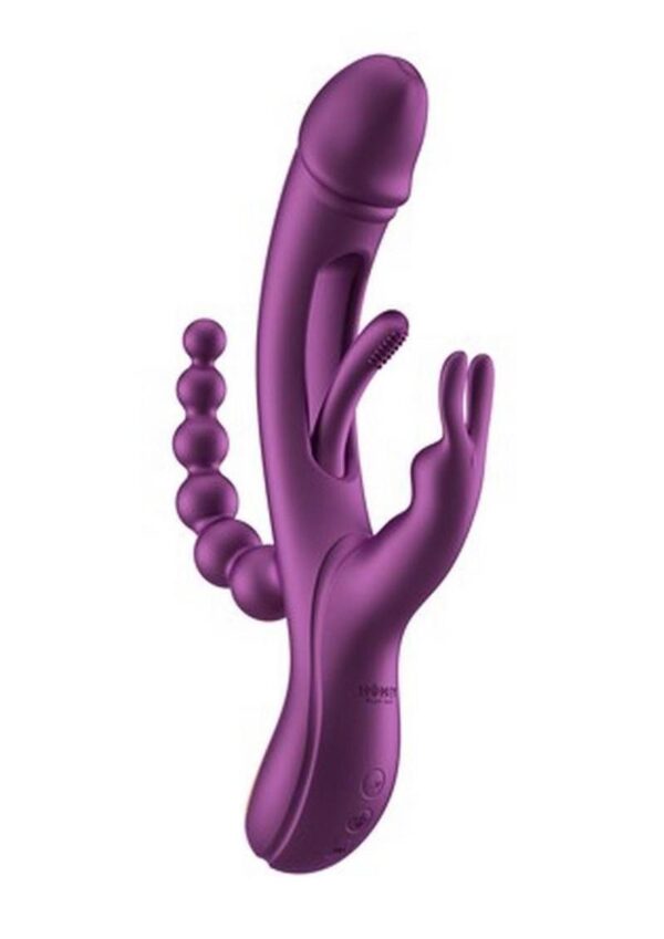Trilux Kinky Finger Rechargeable Silicone Rabbit Vibrator with Anal Beads - Purple - Image 3