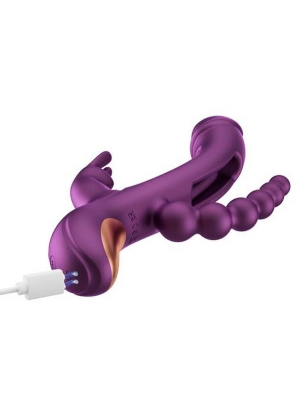 Trilux Kinky Finger Rechargeable Silicone Rabbit Vibrator with Anal Beads - Purple - Image 4