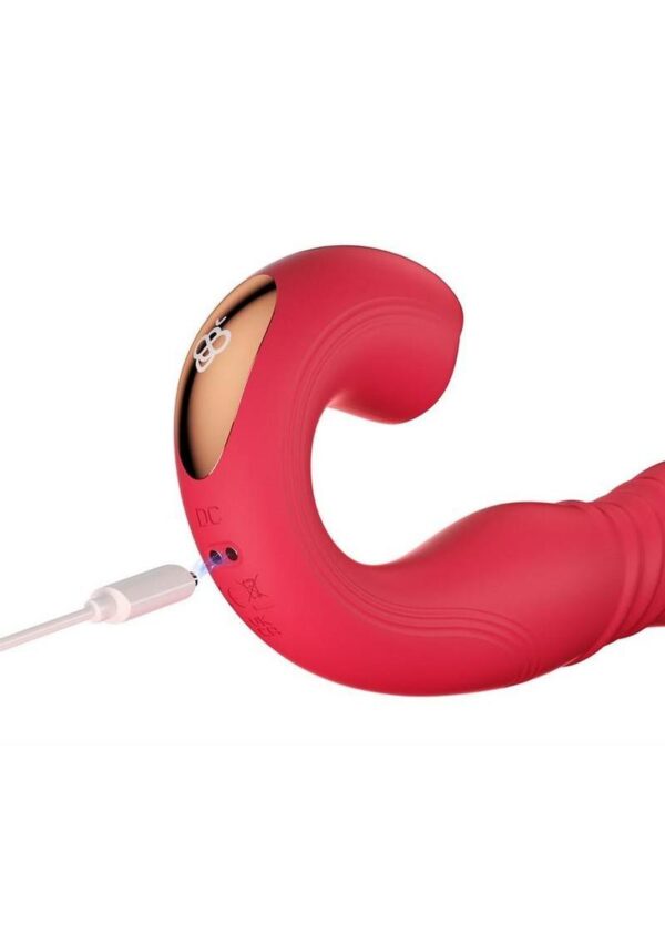 Joi Thrust 2 Pressure Sensing App Controlled Thrusting G-spot Silicone Rechargeable Vibrator and Tongue Clit Licker - Red/Gold - Image 4