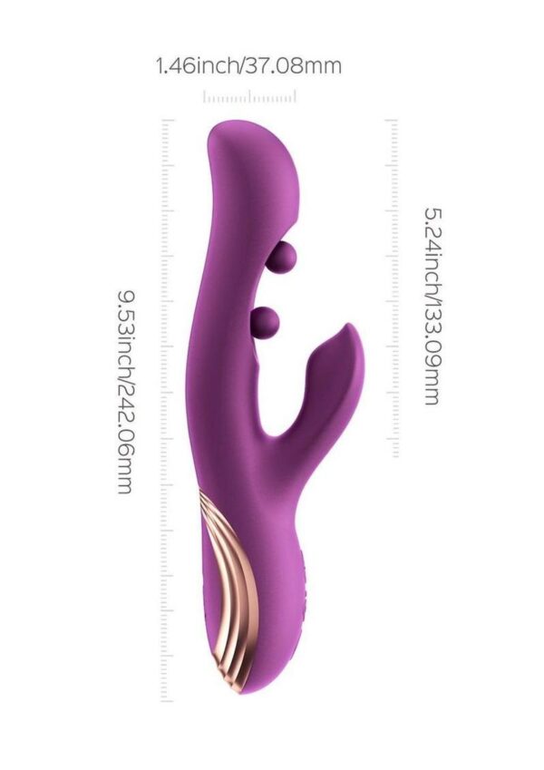 Gem Pressure Sensing App-Controlled Twin Balls Rabbit Vibrator - Purple/Gold - Image 3