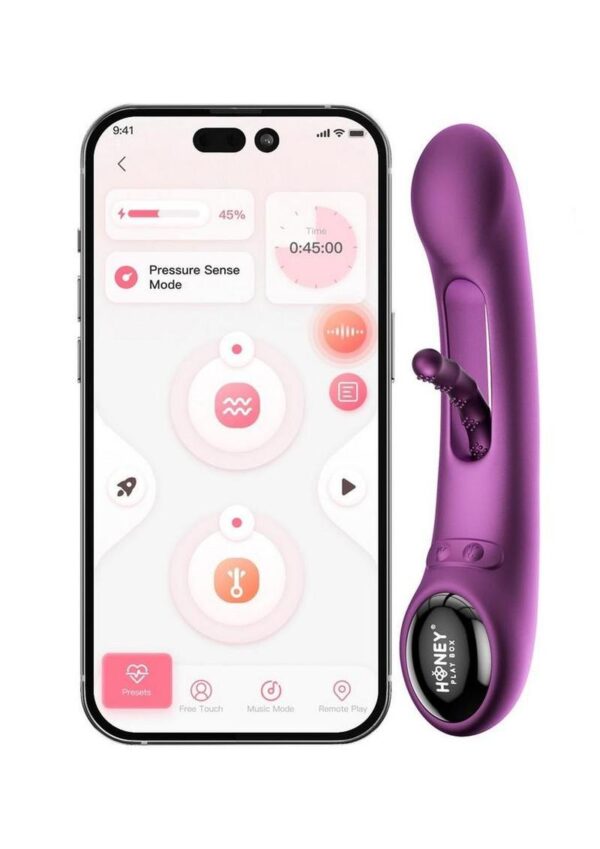 Tempo Pressure Sensing App Controlled Kinky Finger Tapping Rechargeable Silicone G-spot Vibrator - Purple/Black - Image 4