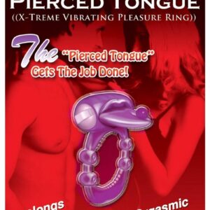 Pierced Tongue Vibrating Silicone Cock Ring Waterproof - Purple
