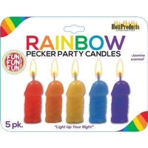 Rainbow Pecker Party Candles Assorted Colors 5 Each Per Pack