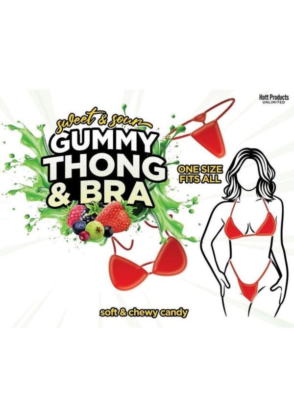 Sweet and Sour Gummy Thong and Bra - Red - Image 2
