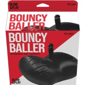 Bouncy Baller Inflatable Cushion with Dilldo and Foot Pump - Black