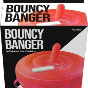 Bouncy Banger Inflatable Cushion with Wired Remote Control Vibrating Silicone Dildo - Red