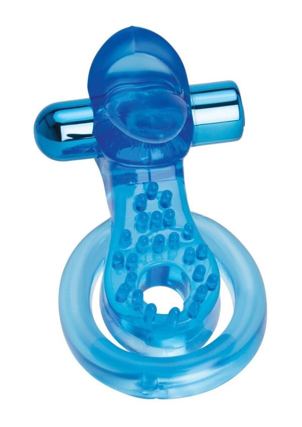 Bodywand Rechargeable Silicone Duo Ring with Clit Tickler - Blue - Image 3