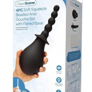 CleanScene Soft Squeeze Beaded Anal Douche Set with Flared Base (4 Piece) - Black