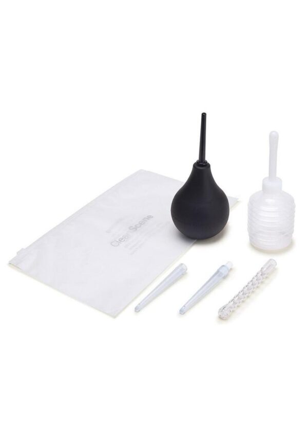 CleanScene Anal Douche Set with Flexible Tip Head (7 Piece) - Black/White - Image 2