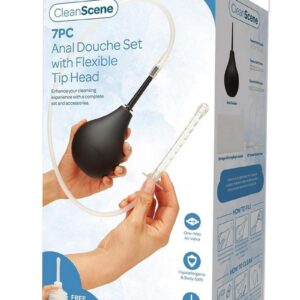 CleanScene Anal Douche Set with Flexible Tip Head (7 Piece) - Black/White