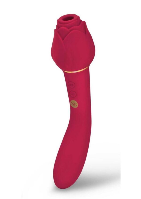 Secret Kisses Rosegasm Twosome Rechargeable Silicone Dual End Vibrator with Clitoral Stimulator - Red - Image 2