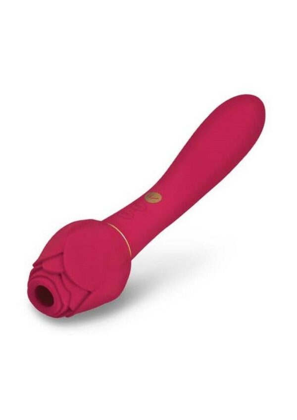 Secret Kisses Rosegasm Twosome Rechargeable Silicone Dual End Vibrator with Clitoral Stimulator - Red - Image 3
