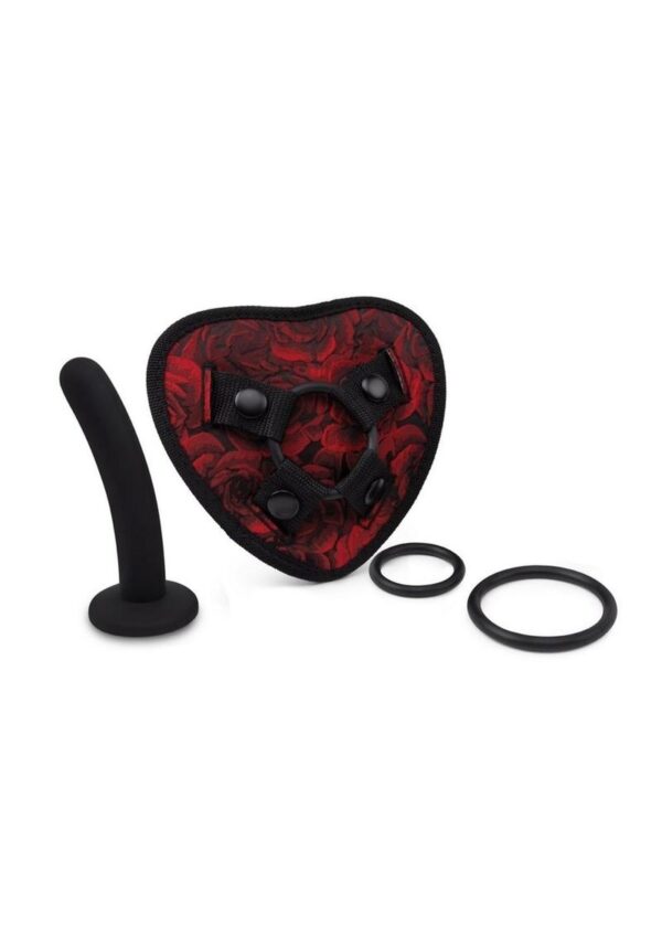 Secret Kisses Rosegasm Strap-On Harness with G-Spot Dildo and Blindfold - Red/Black - Image 2