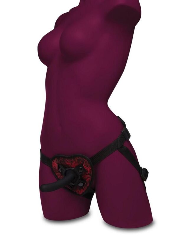 Secret Kisses Rosegasm Strap-On Harness with G-Spot Dildo and Blindfold - Red/Black - Image 3