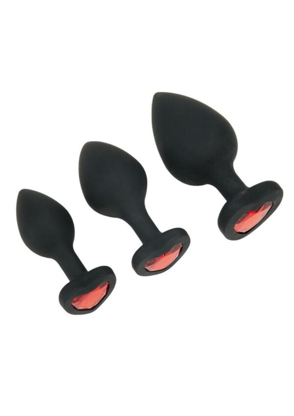 Whipsmart Heartbreaker Jeweled Silicone Anal Set (3 Piece) - Black/Red - Image 2