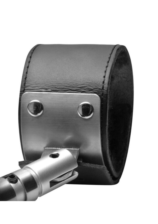 Strict Leather Adjustable Swiveling Spreader Bar with Leather Cuffs - Silver/Black - Image 2