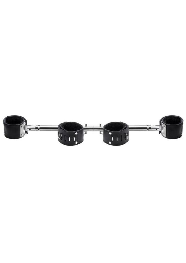 Strict Leather Adjustable Swiveling Spreader Bar with Leather Cuffs - Silver/Black - Image 3