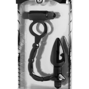 Master Series Viaticus Dual Vibrating Cock Ring and Vibrating Anal Plug - Black
