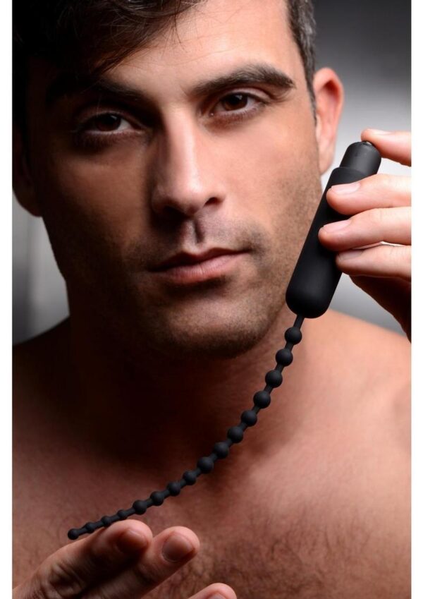 Master Series Dark Rod Vibrating Beaded Silicone Sound - Black - Image 3