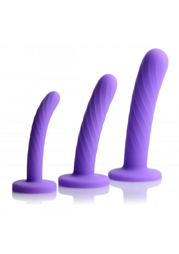 Strap U Tri-Play 3 Piece Silicone Dildo Set - Purple - Image 2