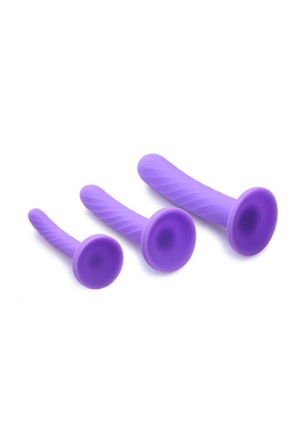 Strap U Tri-Play 3 Piece Silicone Dildo Set - Purple - Image 3