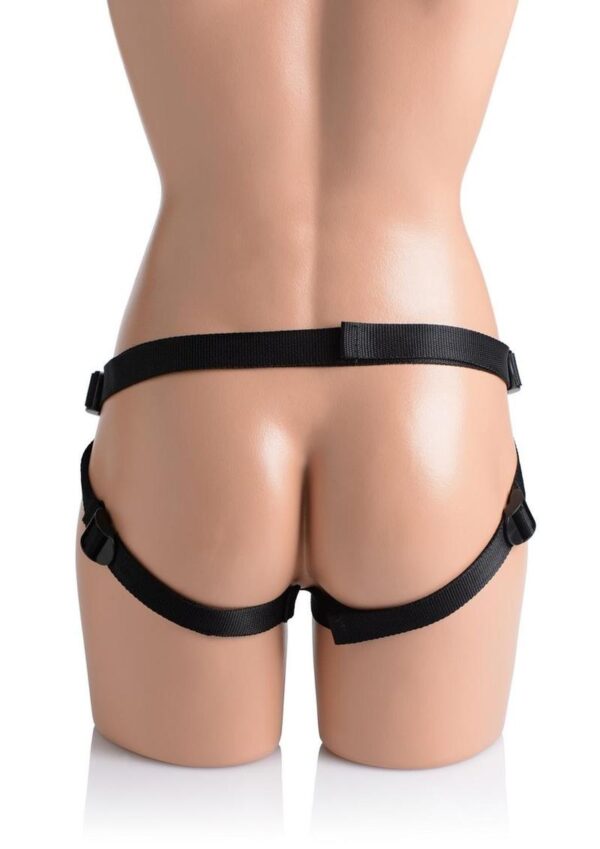 Strap U Pegged Silicone 5in Pegging Dildo with Harness - Black - Image 4