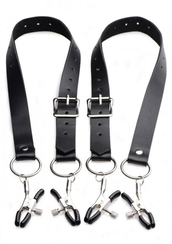 Master Series Spread Labia Spreader Straps with Clitoral Clamps - Black - Image 2
