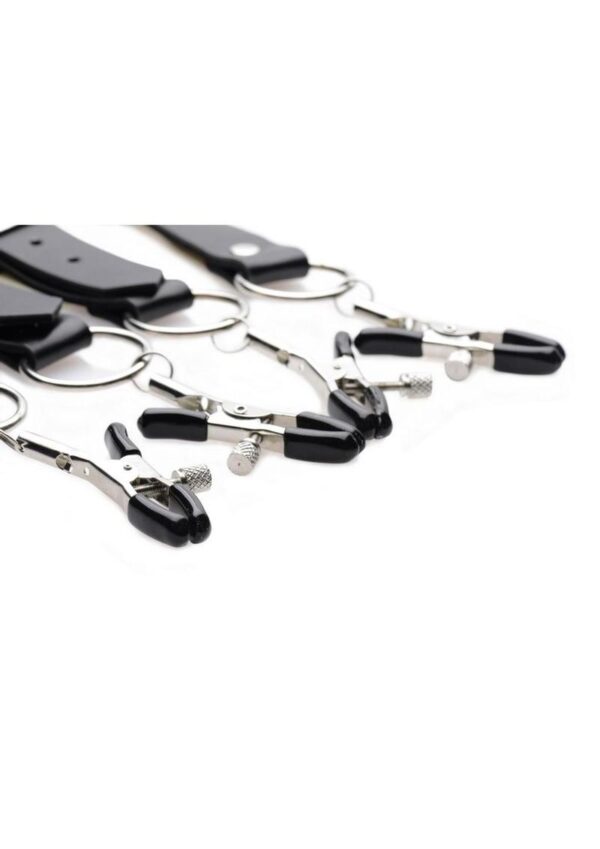 Master Series Spread Labia Spreader Straps with Clitoral Clamps - Black - Image 3