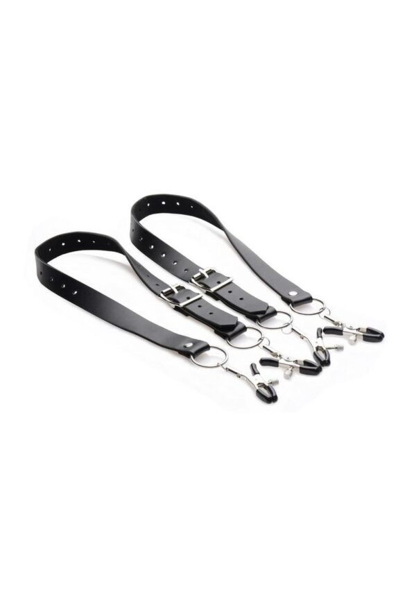 Master Series Spread Labia Spreader Straps with Clitoral Clamps - Black - Image 4